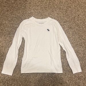 Abercrombie & Fitch White Long Sleeve Tee with Navy Logo